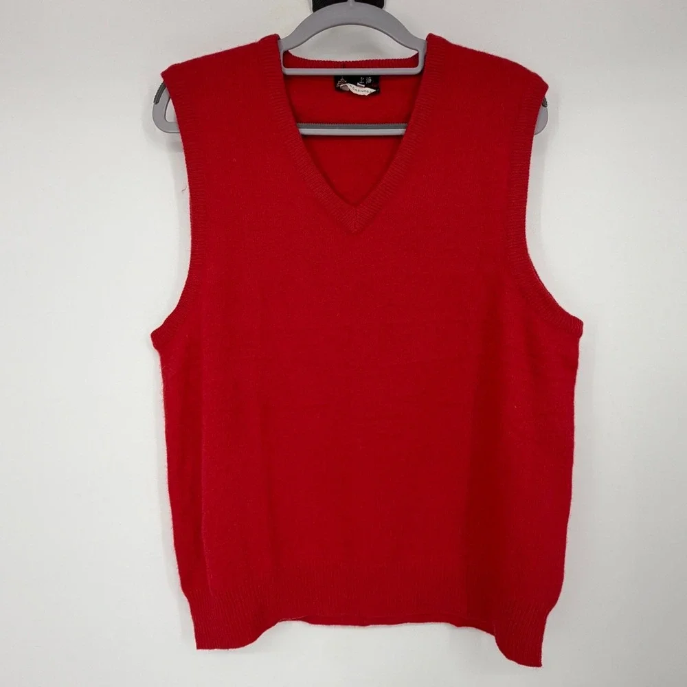 Shanghai 100% Cashmere V-Neck Sweater Vest Red Size 38 Mens Vintage